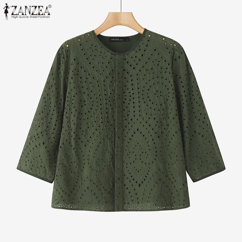 ZANZEA Женская летняя блузка с круглым вырезом и рукавом 3/4 из кружева Crochet в стиле пэчворк