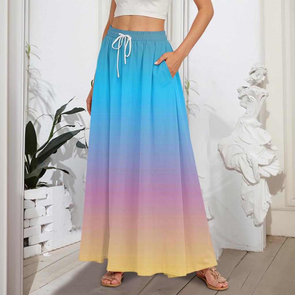 Women's Flowy Flared Ruffle Hem A Line Maxi Skirts Elastic Waist Elegant Tiered Layer Boho Long Skirts