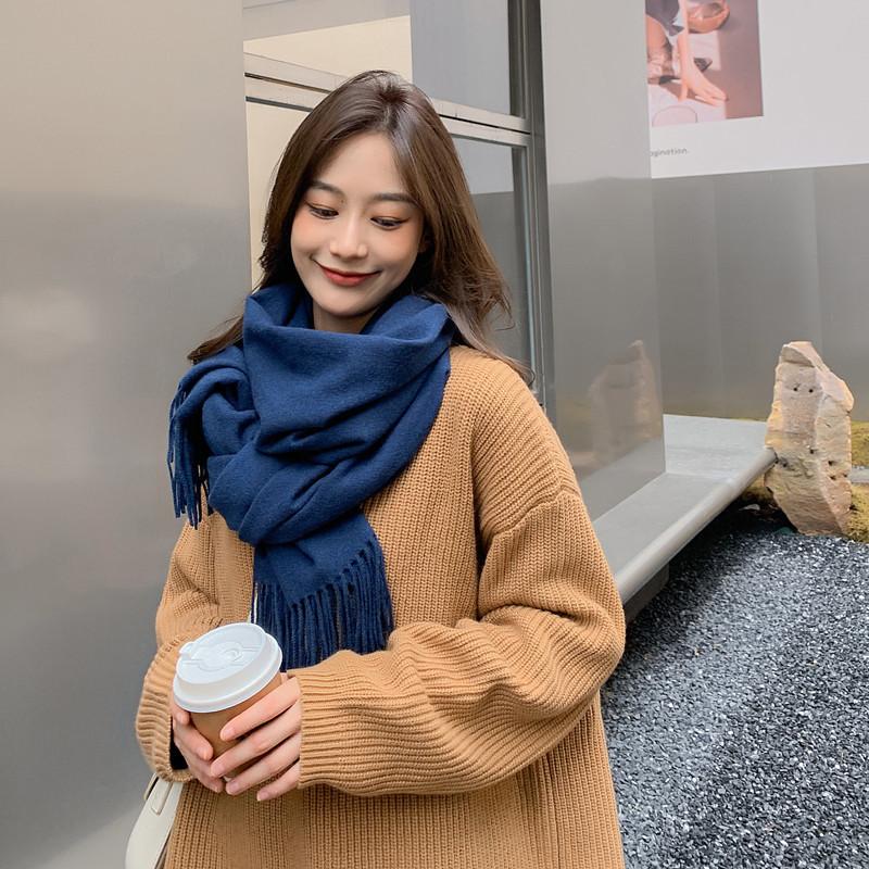 Women'S Thick Warm Solid Color Scarf Autumn And Winter New Style Cashmere Scarf Versatile Wool Scarf