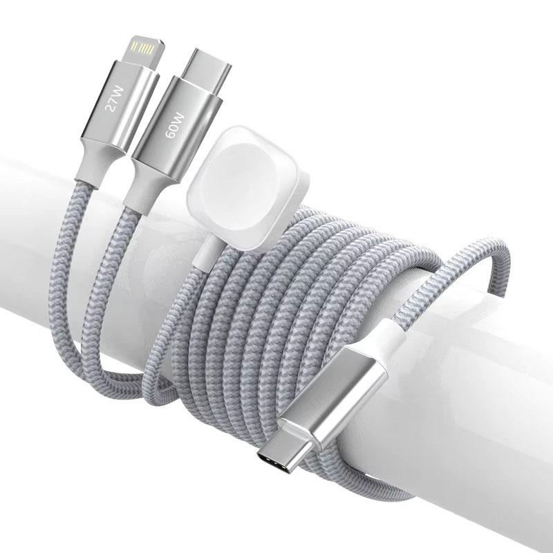 Factory 3-in-1 Braided Type-C Fast Charging Mobile Phone and Smart Watch Cable