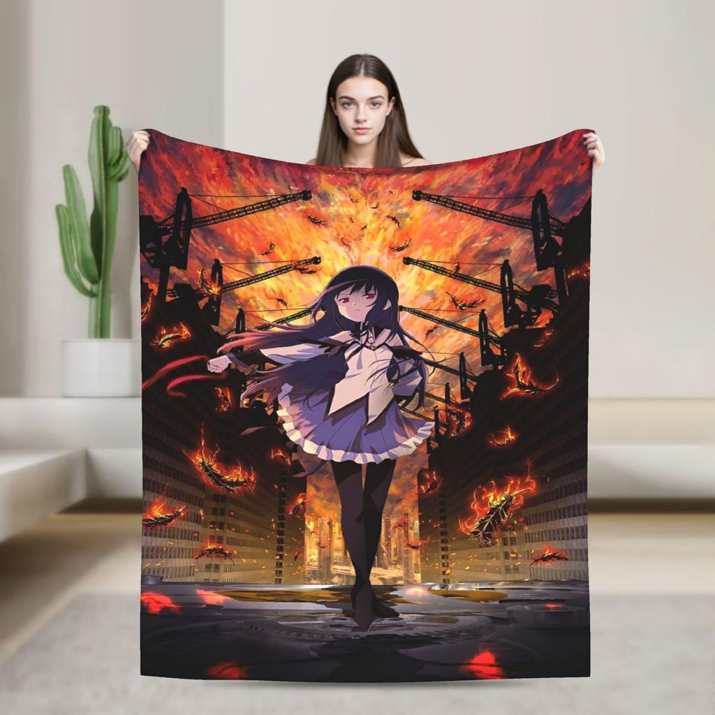 Puella Magi Madoka Magica Blanket Fleece Air Conditioning Cartoon Breathable Soft Throw Blankets for Home Plush Thin Quilt