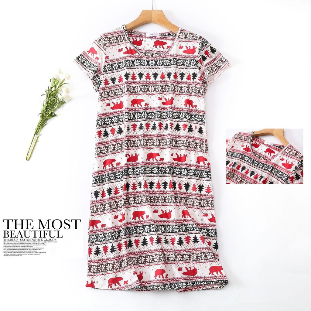 Plus Size Summer Women Nightdress Short Sleeve Cute Cartoon Sleepwear Sweet O Neck Nightgowns Pyjamas Lady's Cotton Sleepdress