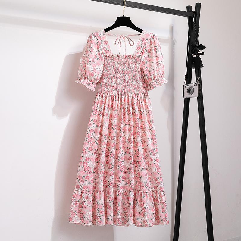 Летние плиссированные женские шифоновые платья, повседневное пляжное праздничное платье с коротким рукавом и квадратным воротником, женское платье миди в богемном стиле Mujer Vestidos