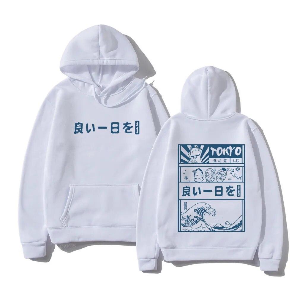 Harajuku унисекс толстовка с капюшоном японский кандзи мультфильм большая волна Токио негабаритный Streetw хип-хоп пуловер с капюшоном одежда унисекс