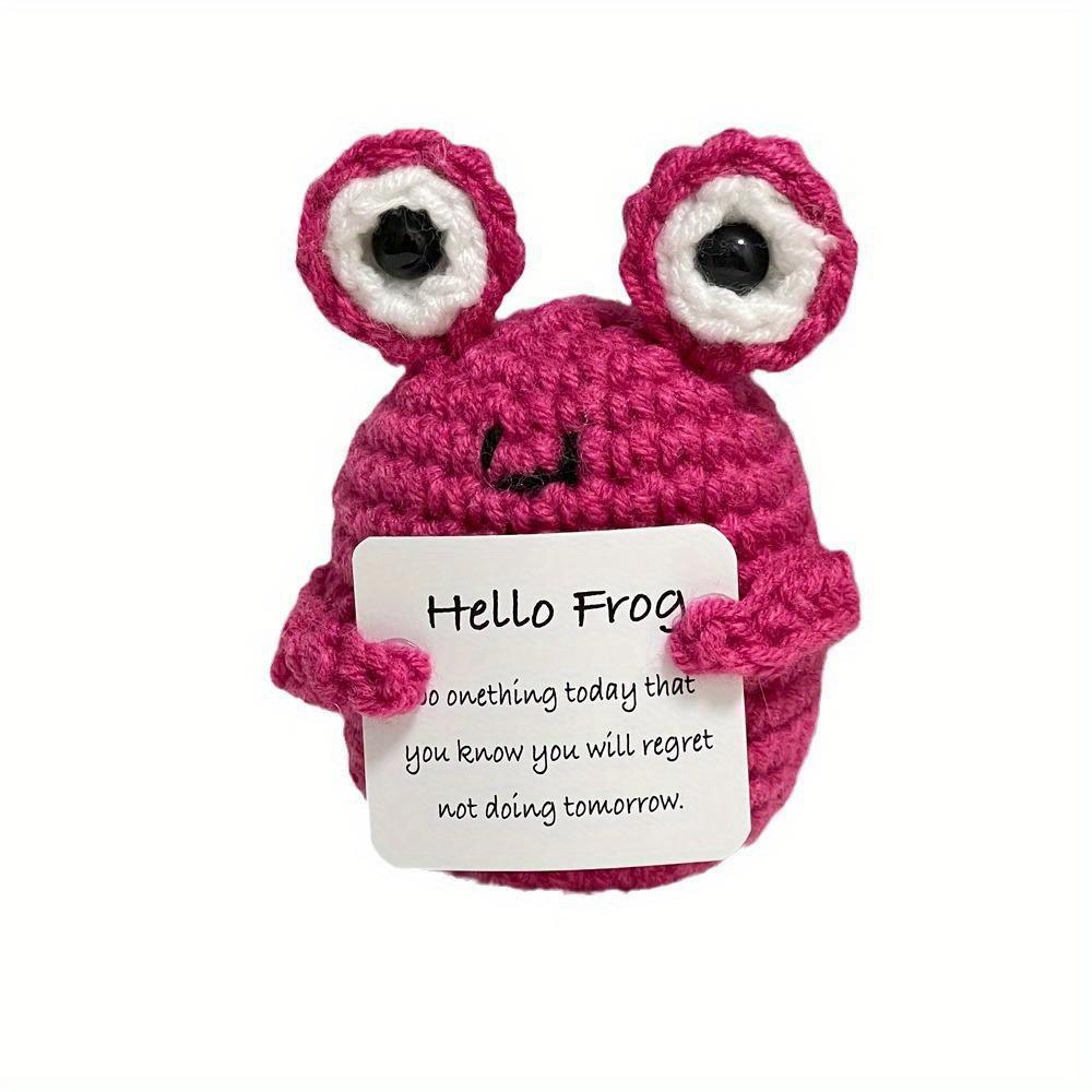 Funny Crochet Positive Energy Frog Shark Doll With Card Home Room Decoration Handmade Knitted Ornament Christmas Gifts