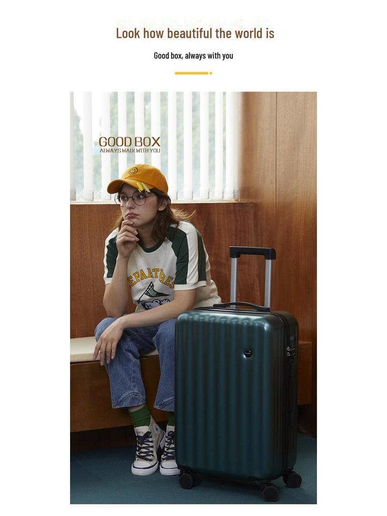 Stylish Japanese Suitcase: Durable, Universal-Wheel Trolley for Men & Women, Leather Finish, Perfect for Students.