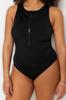 Women's New Season Plus Size Swimsuit Black Zippered Swimsuit with Lifting Effect