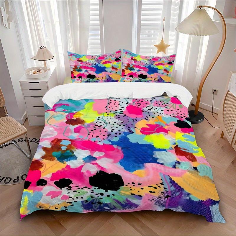 3pcs Abstract Floral Print Bedding Set, Breathable and Soft, Suitable for Bedroom Decor (1*Duvet Cover + 1/2*Pillowcases, No Core) yy250821149