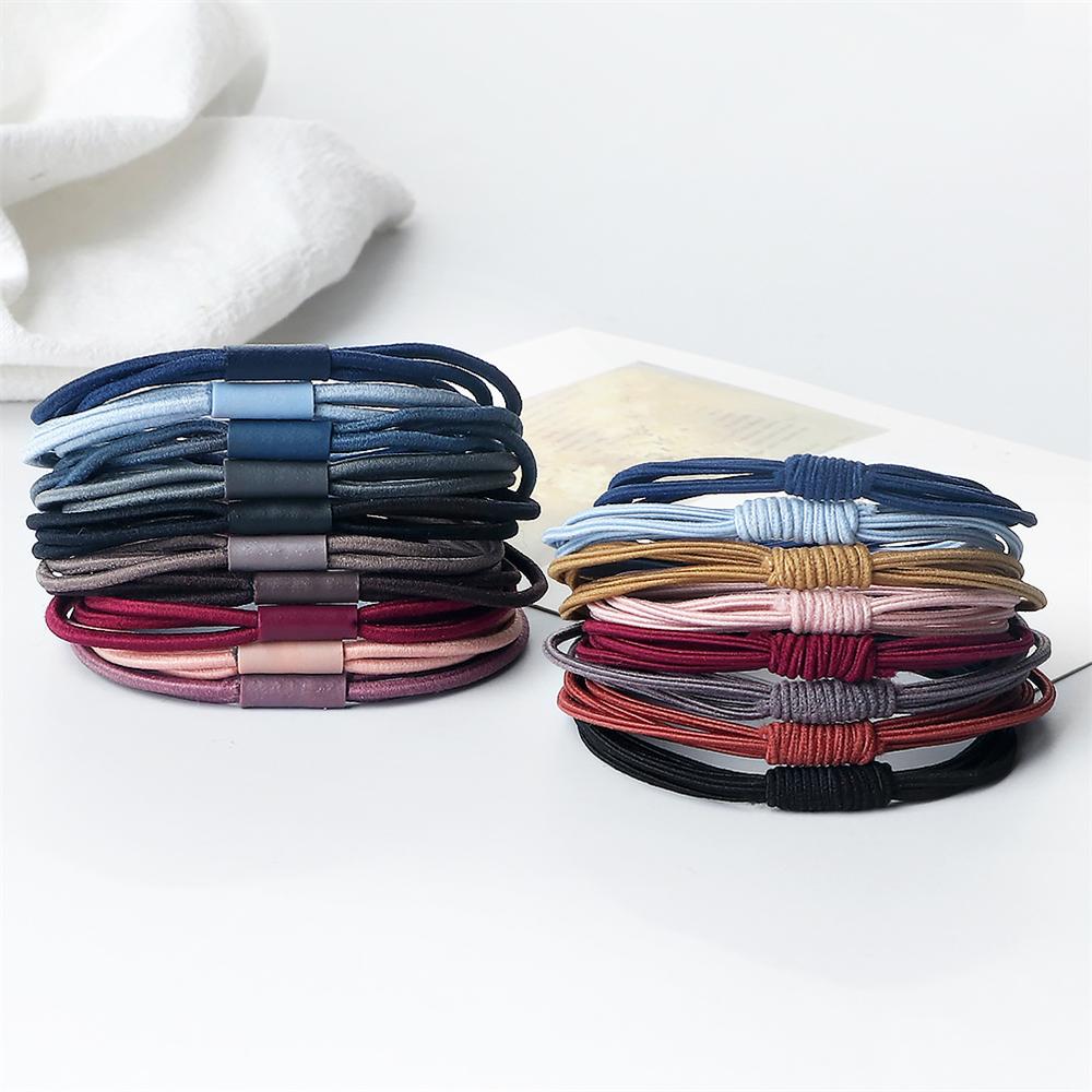 10 шт. Простые многослойные резинки для волос Женские базовые однотонные резинки Аксессуары для волос Повязка-держатель Скранчи Подарок для девочки