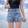Классическая и минималистская мода универсальные застежки-молнии сбоку с высокой талией женские летние свободные тонкие шорты-трапеции с широкими штанинами из денима для сына индивидуальность