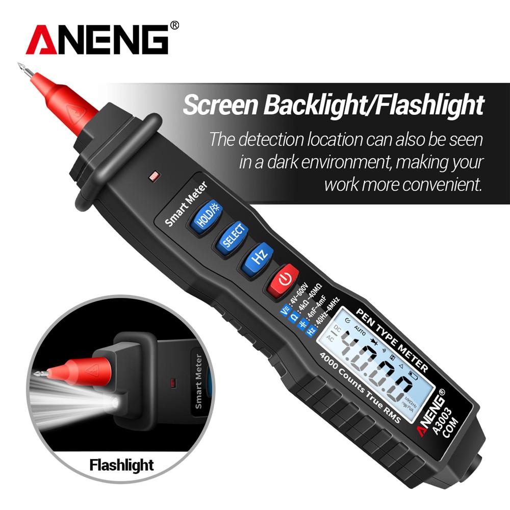 Aneng A3003 Цифровой мультиметр перьевого типа, 4000 отсчетов с бесконтактным инструментом для измерения сопротивления переменному/постоянному напряжению, емкости Гц