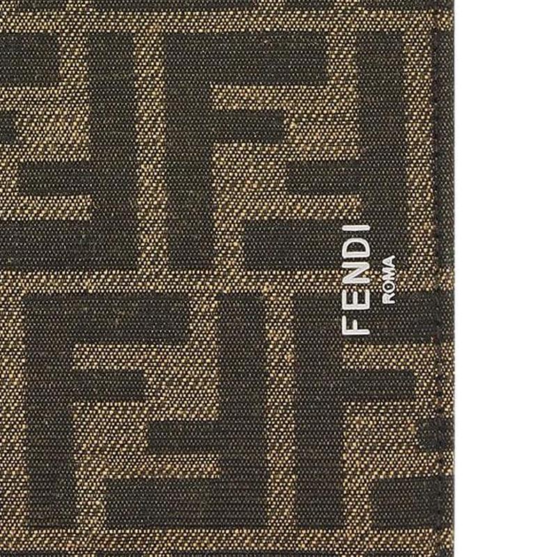 Fendi Ff Logo Monogram Double Fold Design Jacquard Fabric With Leather Wallet Men Wallet Brown 7M0169ALWKF0L3T