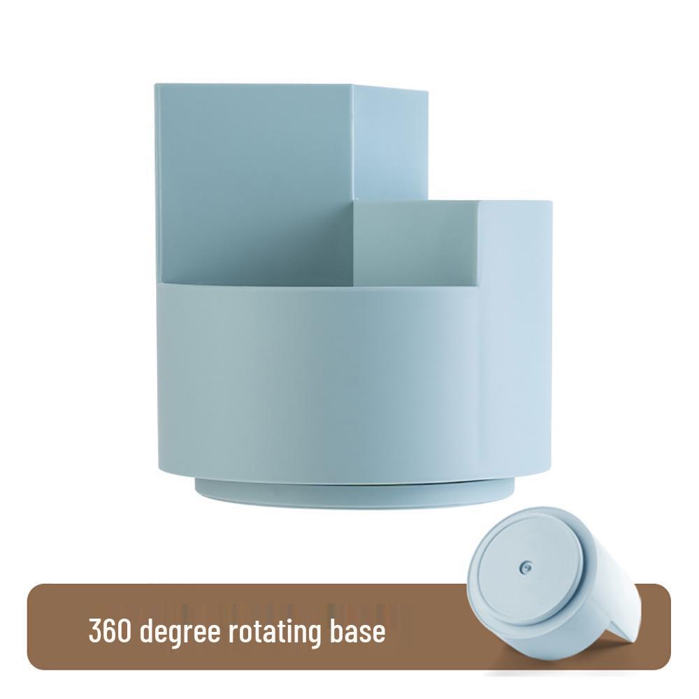 Three-Grid Rotating Pen & Makeup Brush Holder - Large Capacity, Multifunctional Japanese Office & Education Storage Box