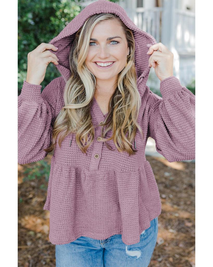 Azura Exchange Plus Size Hooded Waffle Knit Top
