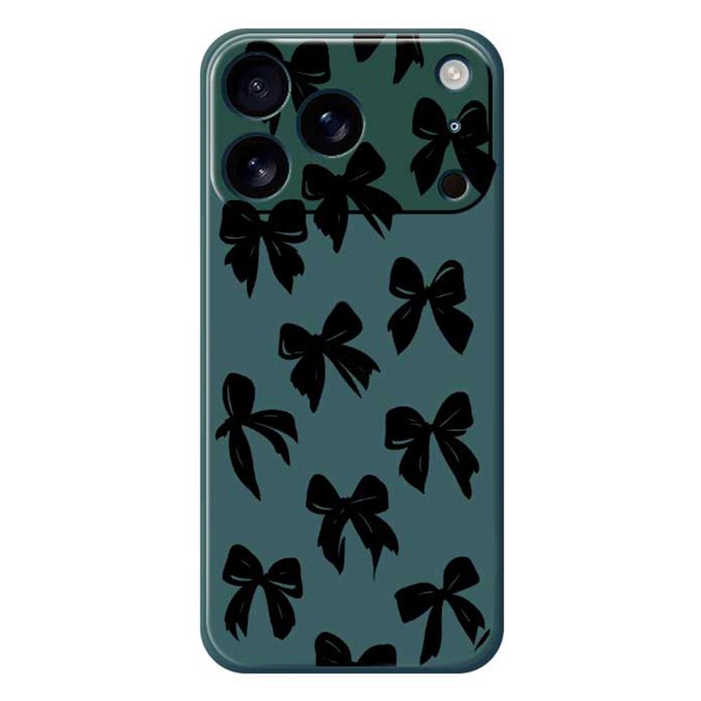 For iPhone 17 Pro Case Black Bow Pattern Printing Straight Edge TPU Phone Back Cover