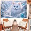 2D Ice Blue Eyed Kitten Family Snowy Wood Baby Shower Winter Birthday Photography Backdrop