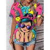 Women's T-Shirts Cartoon Characters Print Harajuku Vintage Short Sleeve O Neck Funny Top