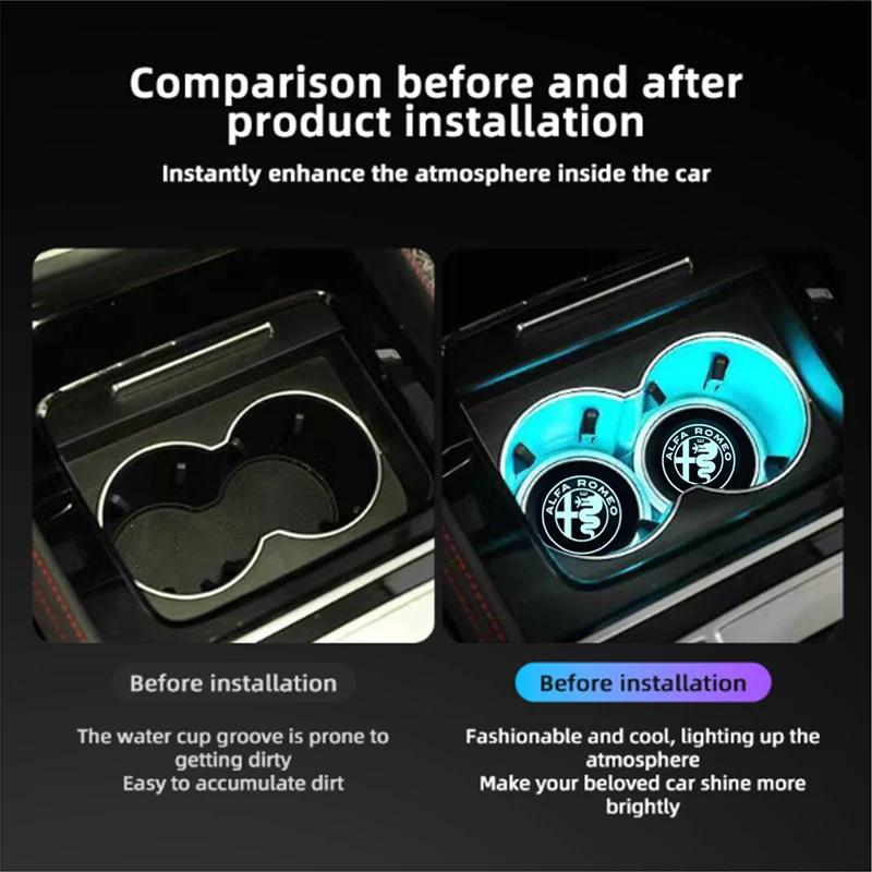 RXDMV1 Car Stickers For Alfa Romeo 2pcs/set Car Luminous Coasters Water Cup Mat Holder Auto Styling For Alfa Romeo Giulietta Giulia F1