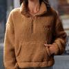 Women's Oversized Fleece Sweatshirt With Pocket Winter Sherpa Pullover Long Sleeve Quarter Zip Comfortable Fuzzy Warm Casual Outerwear Tops for Women