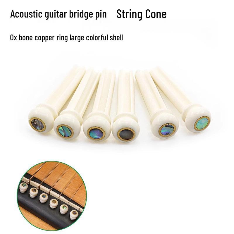 Pure Cow Bone Guitar String Peg with Copper Ring and Shell Dot - Universal Folk Guitar Fastener