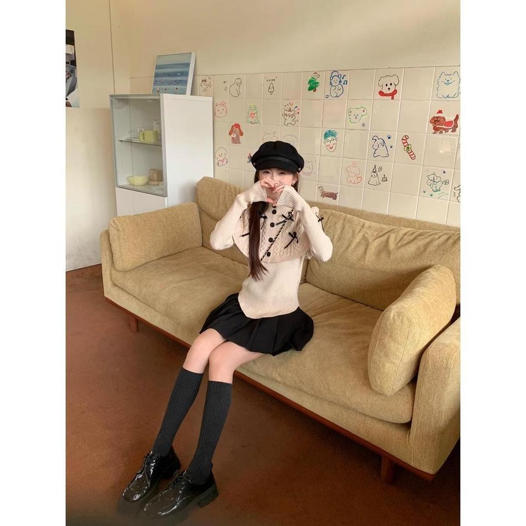 Интеллектуальный корейский повседневный трикотажный комплект шаль и свитер для весны и осени