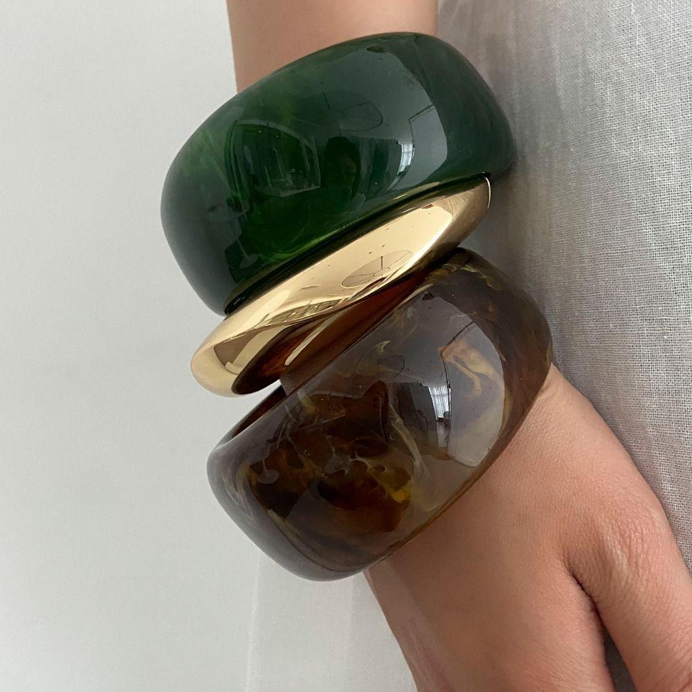 Irregular Resin Bangle Gold Exaggerated Bracelet Creative Wide Bangle Decoration