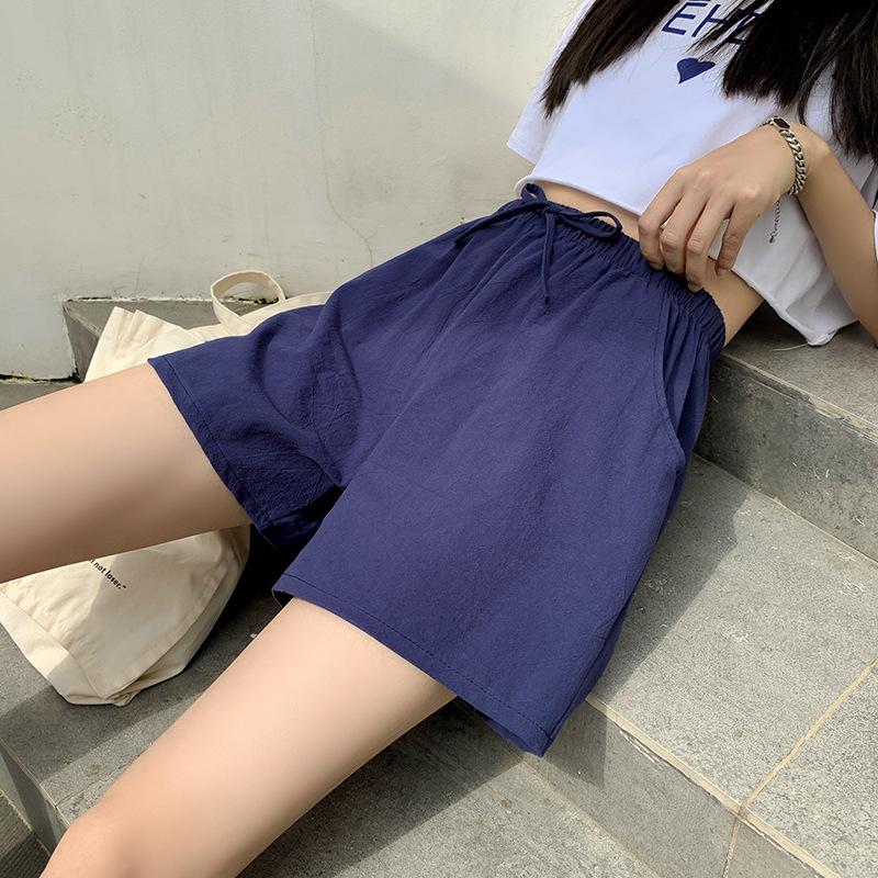 Женские летние хлопковые льняные брюки, однотонные широкие шорты с эластичной резинкой на талии