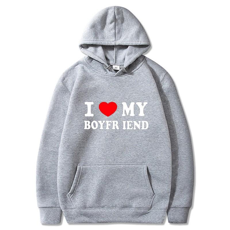 Cross Border E-commerce Casual European Size I Love My Girlfriend Printed Hooded Sweatshirt Sports Gothic Winter Home Long Sleev