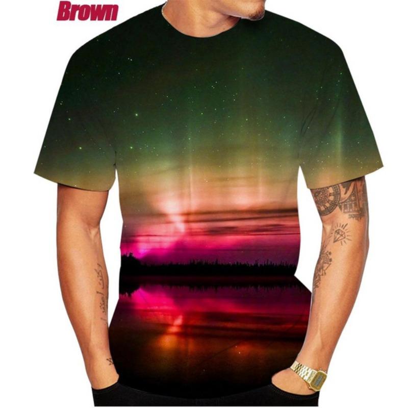 Модная красочная футболка с коротким рукавом Aurora Galaxy с 3D-принтом, повседневная космическая рубашка унисекс, персонализированный топ
