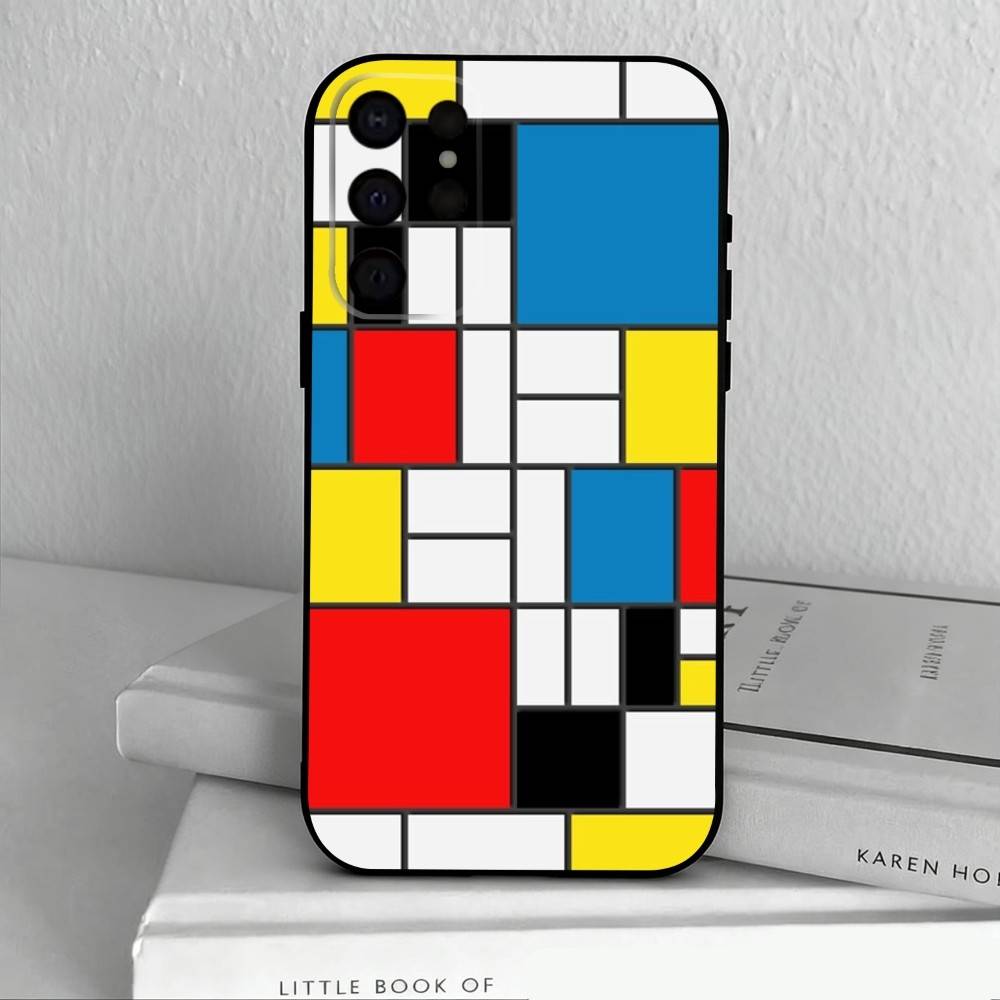 Grid T-TOPLBPCS M-Mondrian Phone Case For Samsung S25,24,23,22,30,21,10,9,Ultra,Plus,Lite,FE,4,5 G Soft Black Case