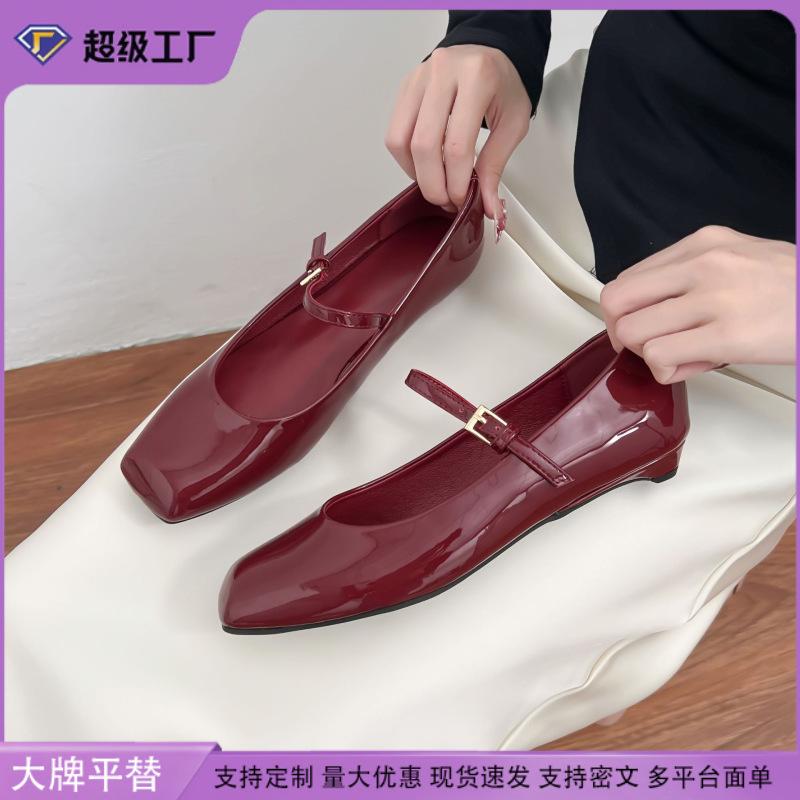 Mary Jane Shoes Comfortable Soft-soled Grape Mother Spring New Flat-soled Single Shoes Women's Light Board Word with Square Head Work Shoes
