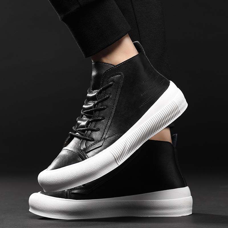 Новейшие мужские кожаные ботинки корейского стиля, удобная повседневная обувь, мужская обувь на шнуровке, модные ботильоны, высокие кроссовки для мужчин