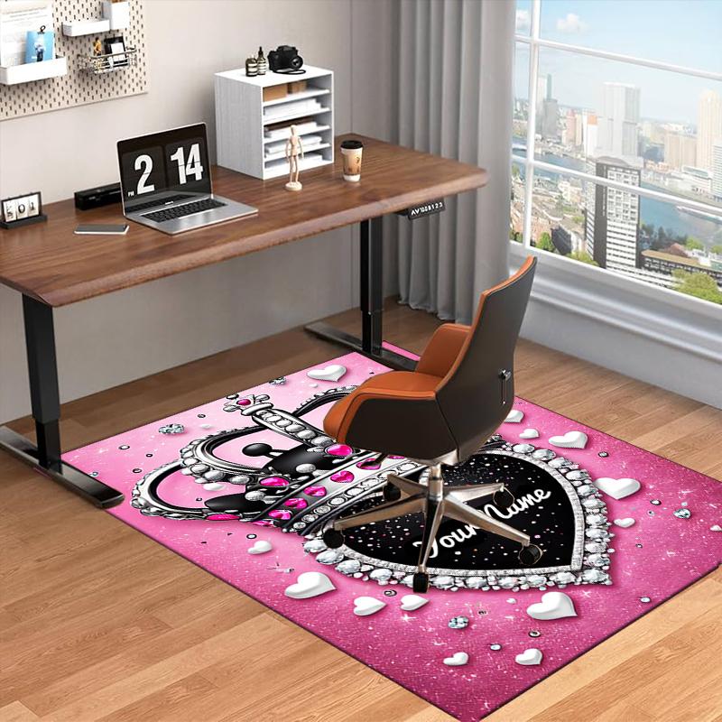 1PC Custom Name Crown Heart Theme Floor Mat Ideal for Living Room, Game Rooms, Office, Bedroom, Floor Mat Playful Design