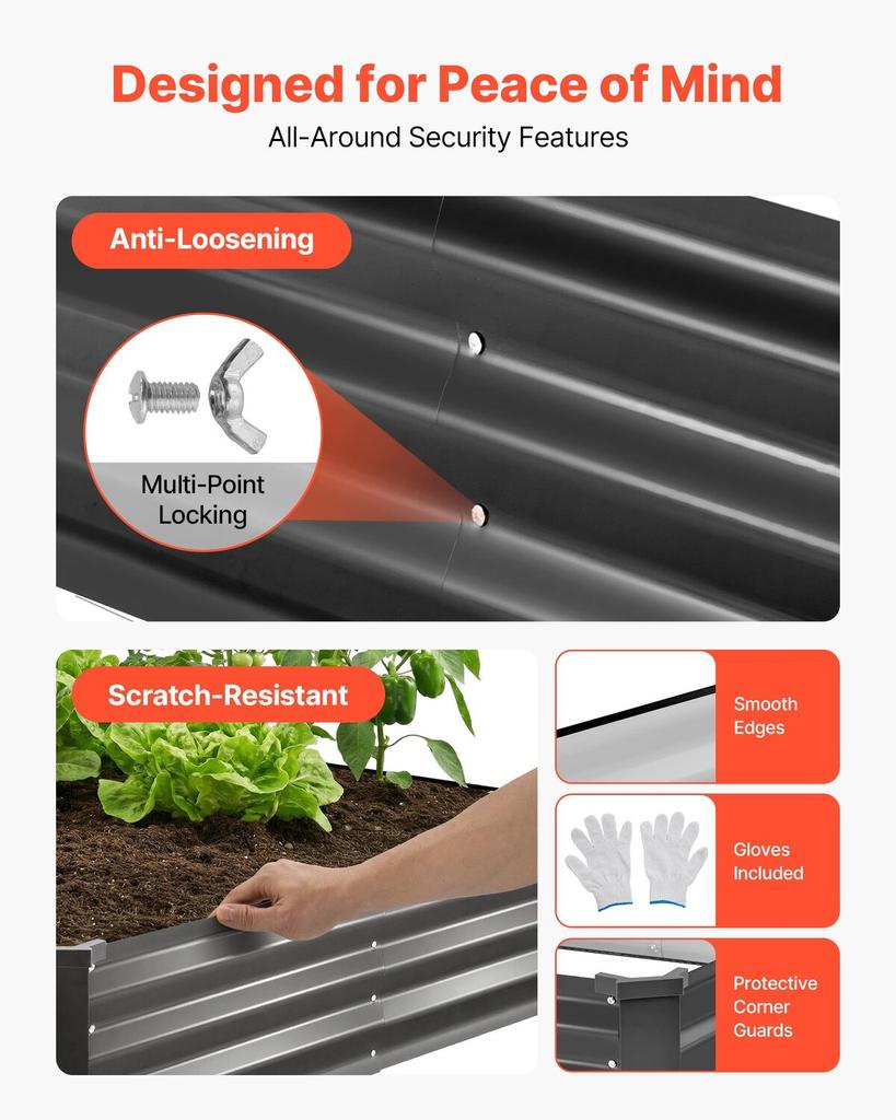 2 Pack Galvanized Raised Garden Beds, 2400 x 1200 x 300 mm, Rectangular Metal Planter Boxes Kit Outdoor, Elevated Planting Box with Gloves, Alu-Zinc,