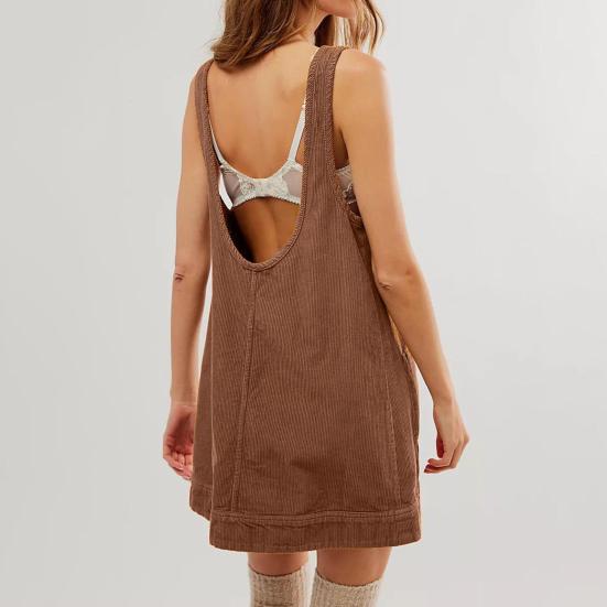 Женское платье с боковыми карманами, без рукавов, с открытой спиной, с круглым вырезом, свободное однотонное мини-платье, длиной выше колена, повседневное платье