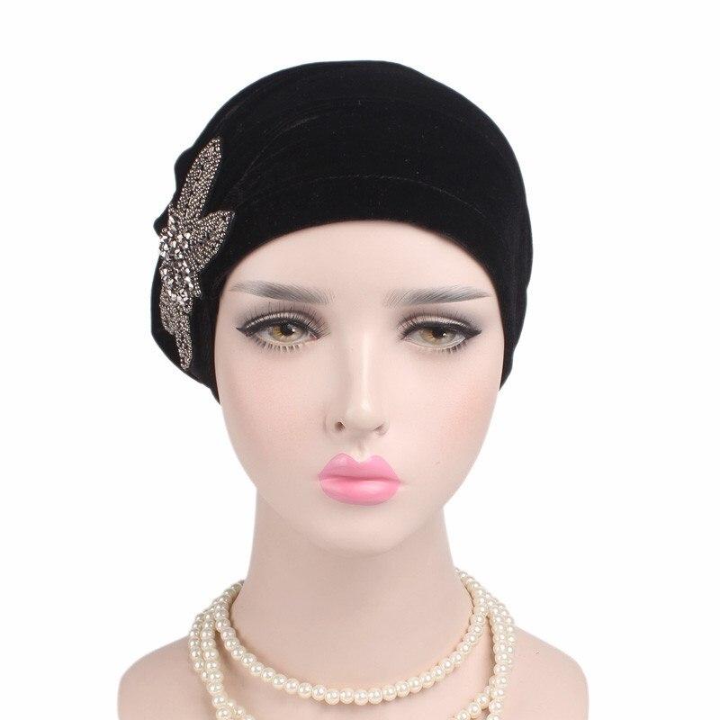 Fashion Women Diamonds Velvet Turban Cap