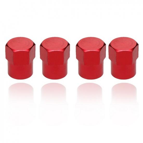 4PCS Aluminium Car Atuo Red Tire Wheel Tyre Valve Stem Hex Caps & Sleeve Cover