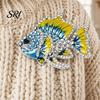 Colorful Fish Jewelry Brooch Pin Enamel Finish Rhinestones Inlay Tropical Design Ocean Inspired Alloy Electroplated Base Suits Coats Sweaters