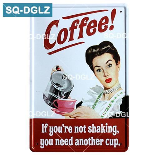 [SQ-DGLZ] Кофейная металлическая вывеска, украшение для барной стены, жестяная вывеска, винтажные металлические вывески, домашний декор, живопись, таблички, художественный постер