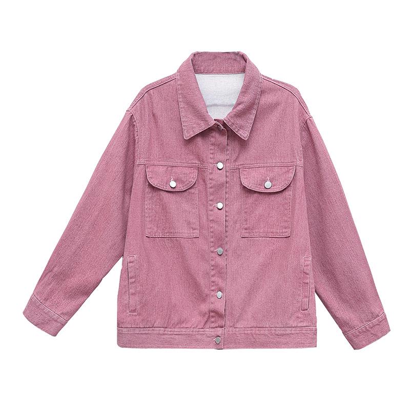 Women’s Casual Pink Denim Jacket - Autumn 2023 Loose Fit, Age-Reducing Style