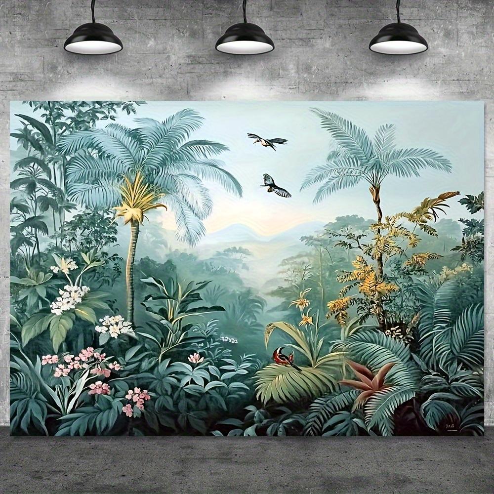 1pc Tropical Rainforest Birds Wall Tapestry Vibrant Jungle Scene with Lush Foliage Colorful Birds Misty Sunlight on Durab
