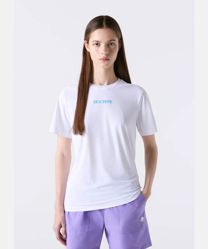 DESCENTE Cooling Tricot Wording White Graphic Short Sleeve T-Shirt White Sr223Ets58 (A Type)