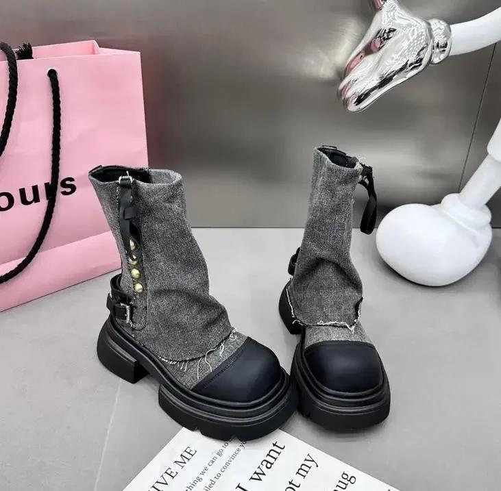 Модные женские балетки, ботильоны ковбойского стиля челси, зимняя трендовая платформа, гладиаторские готические туфли, новые массивные мотоциклетные боты, женская обувь