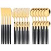 30Pcs Black Gold Dinnerware Cutlery Set Western Stainless Steel Flatware Set Knife Cake Fork Coffee Spoon Tableware Home Kitchen Silverware