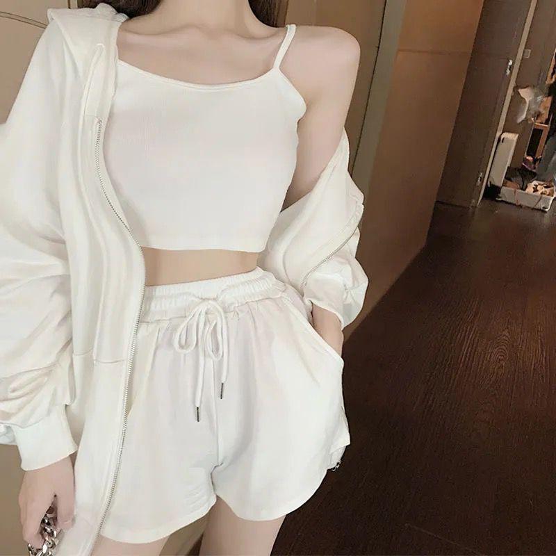 Домашняя одежда Пижамы женские 3 предмета пижамы корейские однотонные повседневные костюмы с шортами и пальто тренд домашней одежды