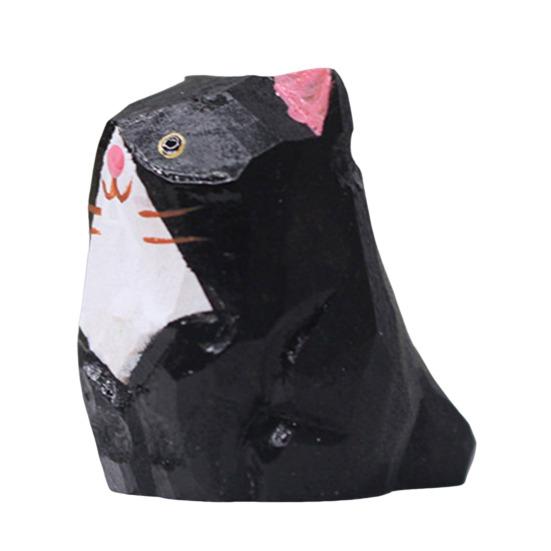 Деревянная резная фигурка кошки, ручная резьба по дереву, художественная статуэтка котенка, маленькая скульптура животного, украшение для домашнего офиса, рабочего стола, орнамент