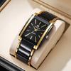 Luxury Rectangle Men Business Watches Stainless Steel Strap Quartz Wristwatch Reloj Hombre
