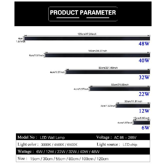 LED Lighting Wall Lamp IP65 Garden AC Long Wall Light Outdoor Waterproof Modern Long Strip 85-256v OutdoorDecoration