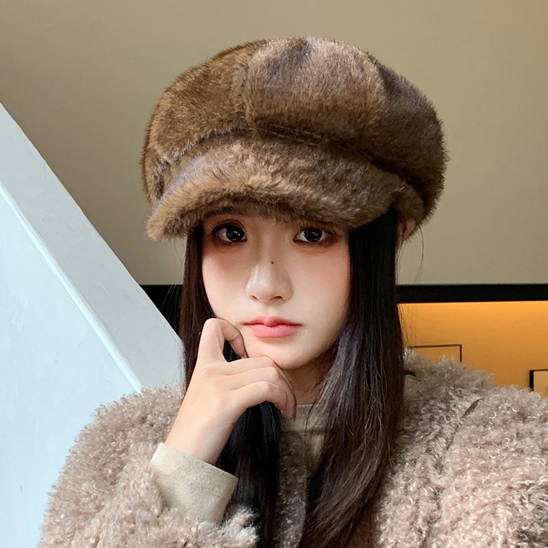 Beret Women's Winter Thickened Warm Cap Plush Cap Fashion Octagonal Hat