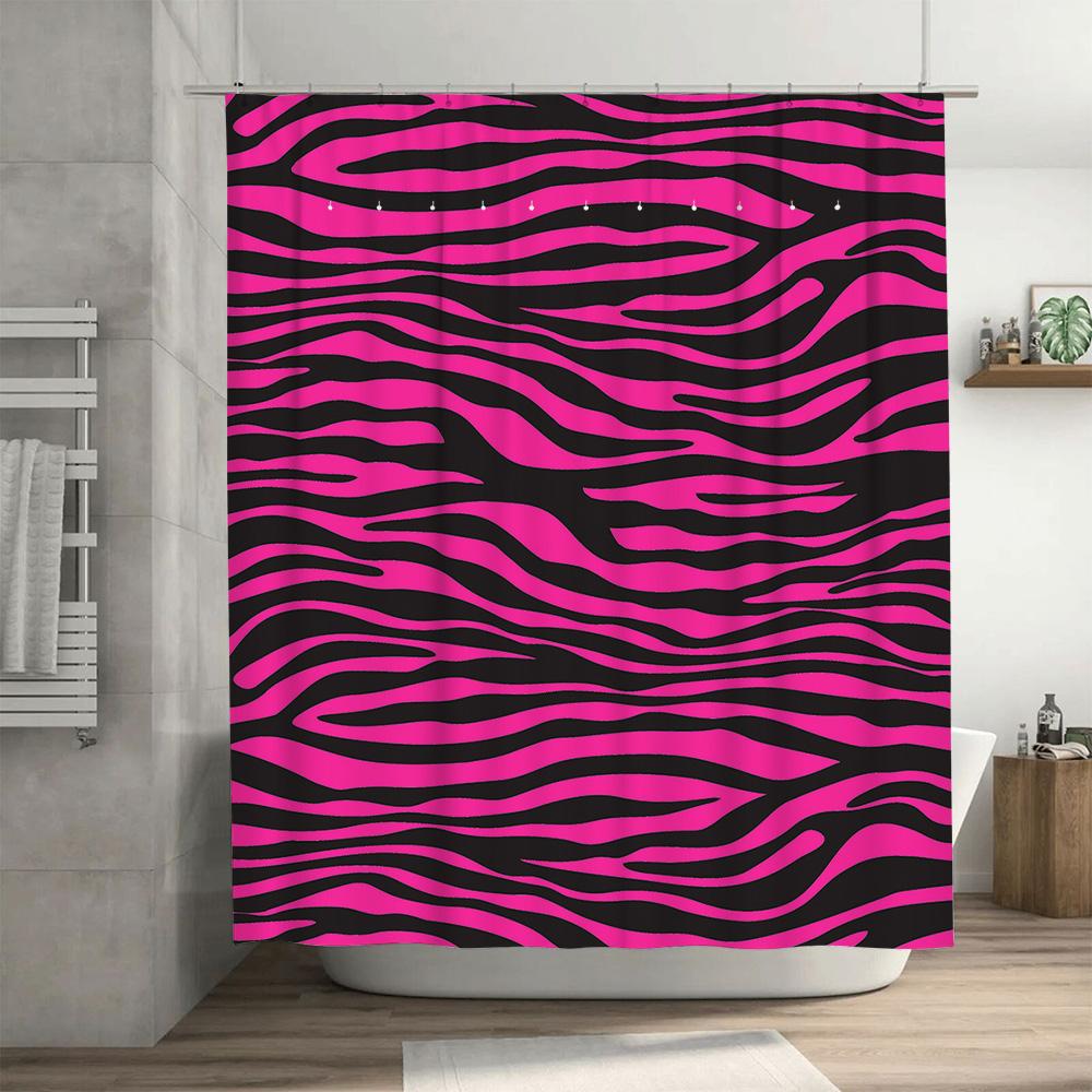Pink Black Zebra Striped Shower Curtain Waterproof Bathroom Decoration